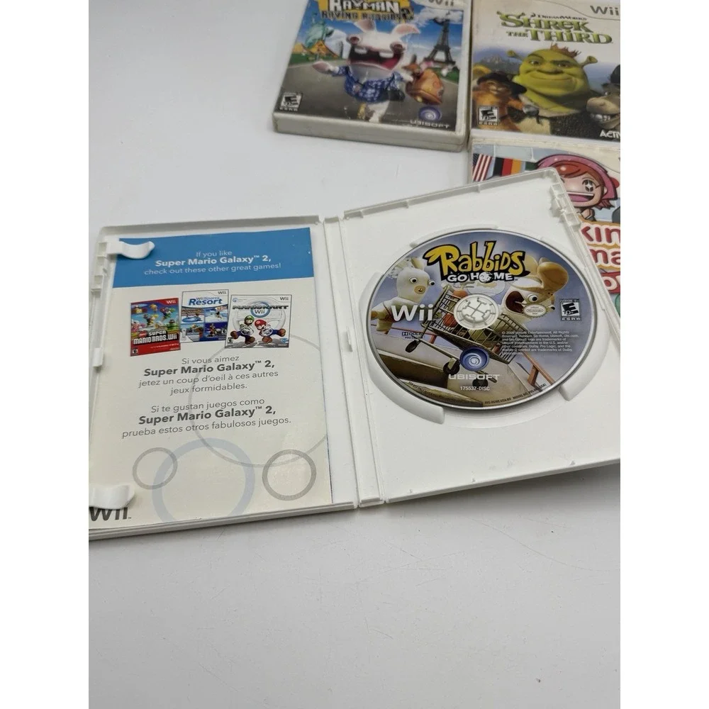 Nintendo Wii 5 Game Lot Family Game Night Cooking Mama Rabbids Shrek _ READ
